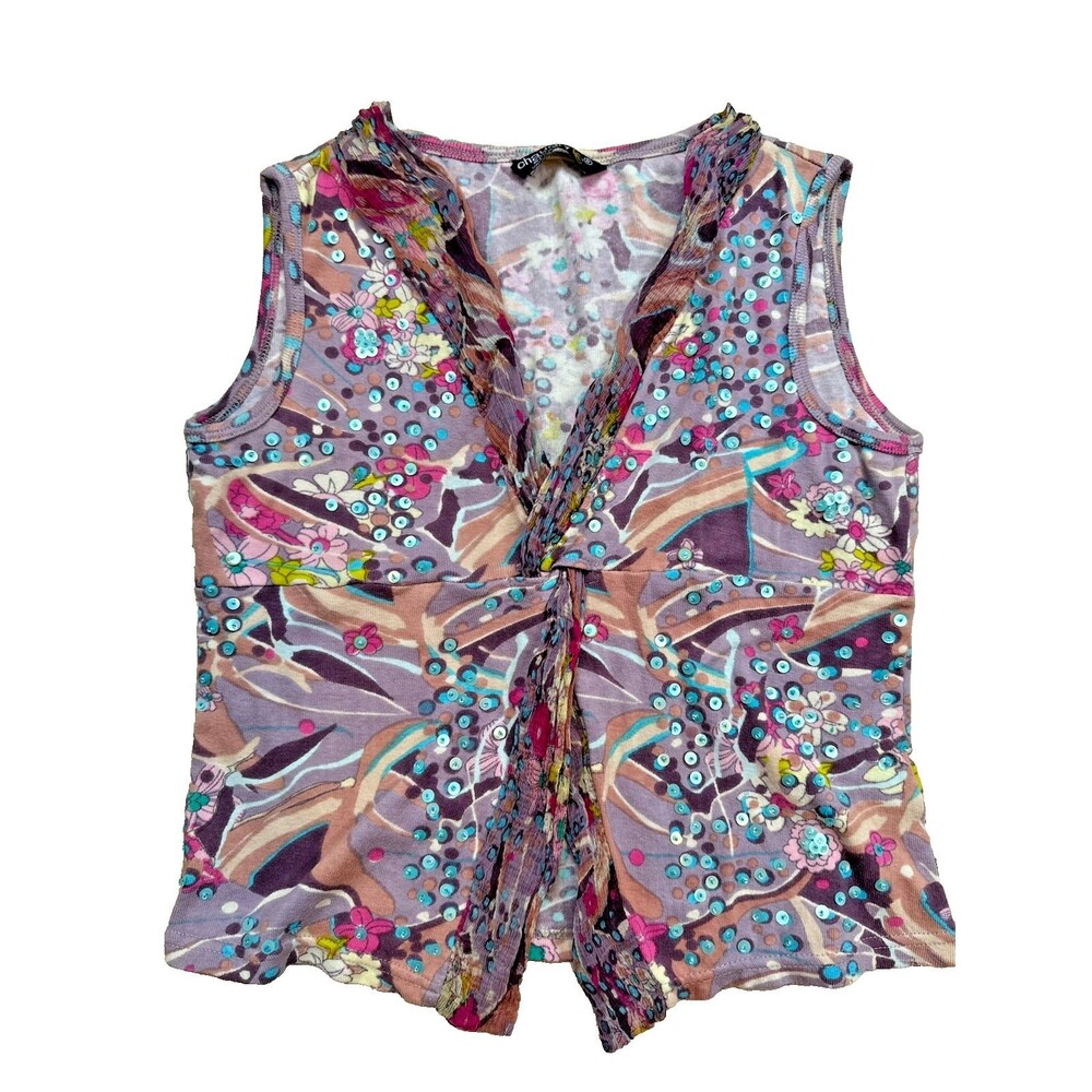 Y2K Tank Top Cotton Split Hem Boho Fairy Grunge Sequin Summer Staple Chaudry S